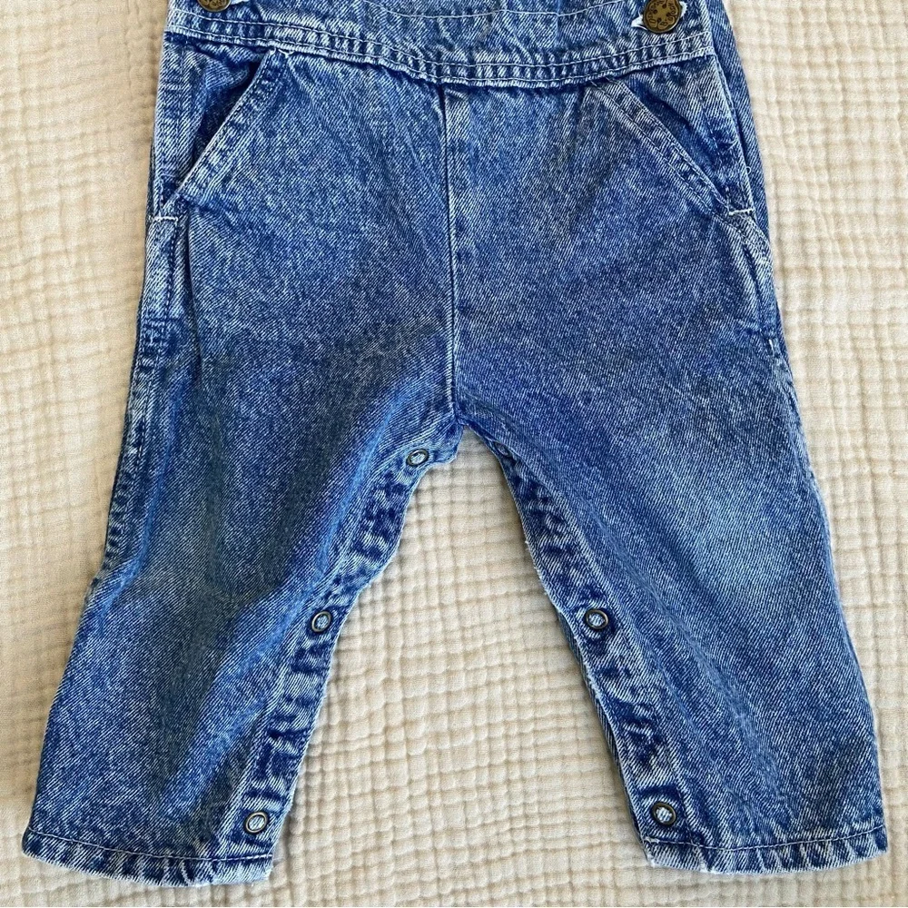 Vtg 80s Oshkosh Acid Wash Denim Overalls Size 18mo Classic Retro Country Blue